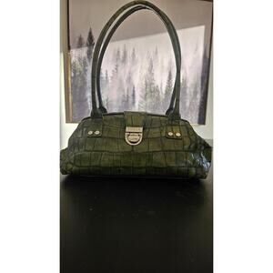 BOSCA Authentic Crocodile Embossed Leather Green Hand Bag